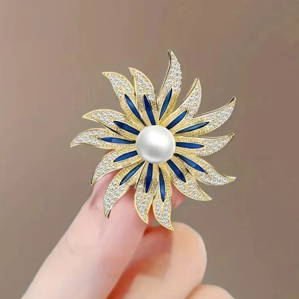 Flower Rhinestone Pearl Brooch Pin